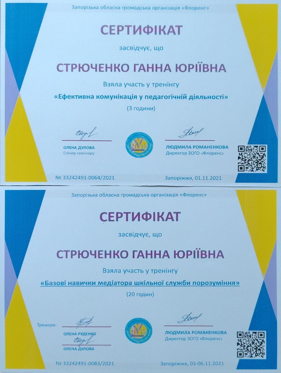 Сертифікати Флоренс