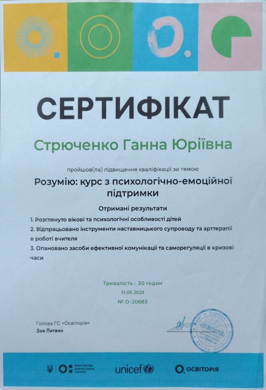 Сертифікат курсу з психологічно-емоційної підтримки